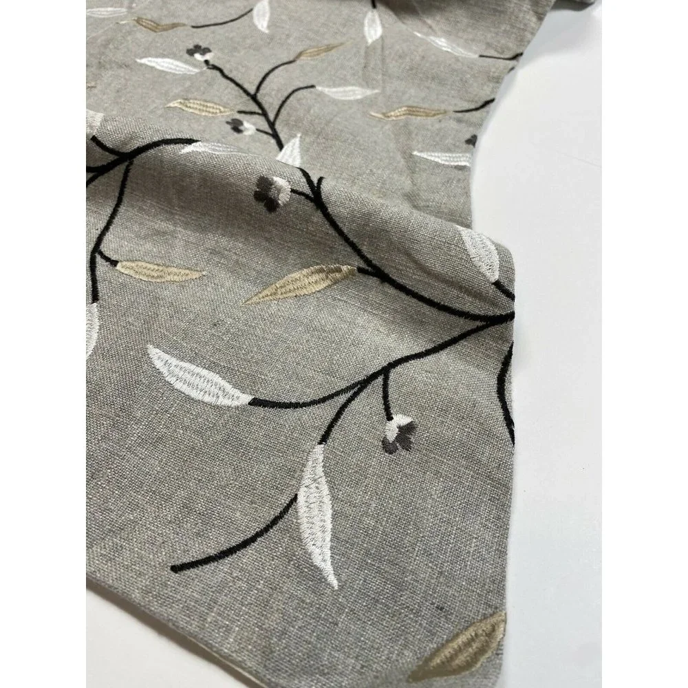 1 Handmade Custom Gray Valance Curtain Embroidered Floral Linen Luxury Window